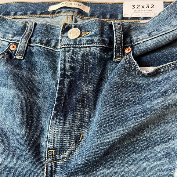 NEW Pac Sun Jeans Mens 32 X 32 Blue Denim Stacked Skinny Stretch Distressed Pant - Picture 8 of 10